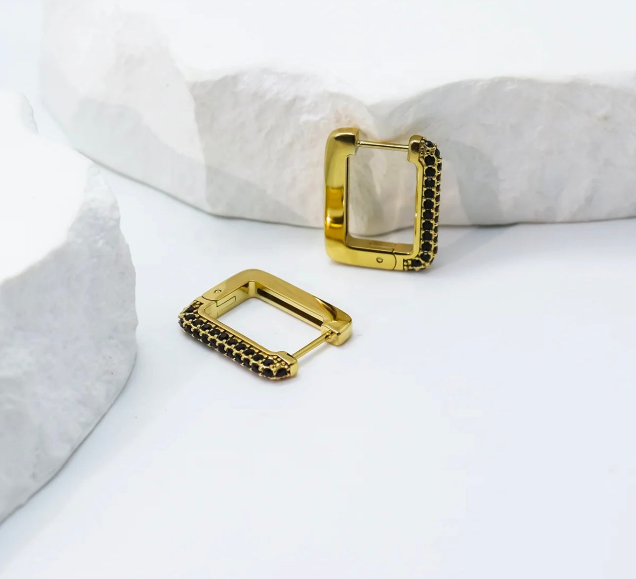 Black Zirconia Diamond Double Rectangular Hoops kohi shop
