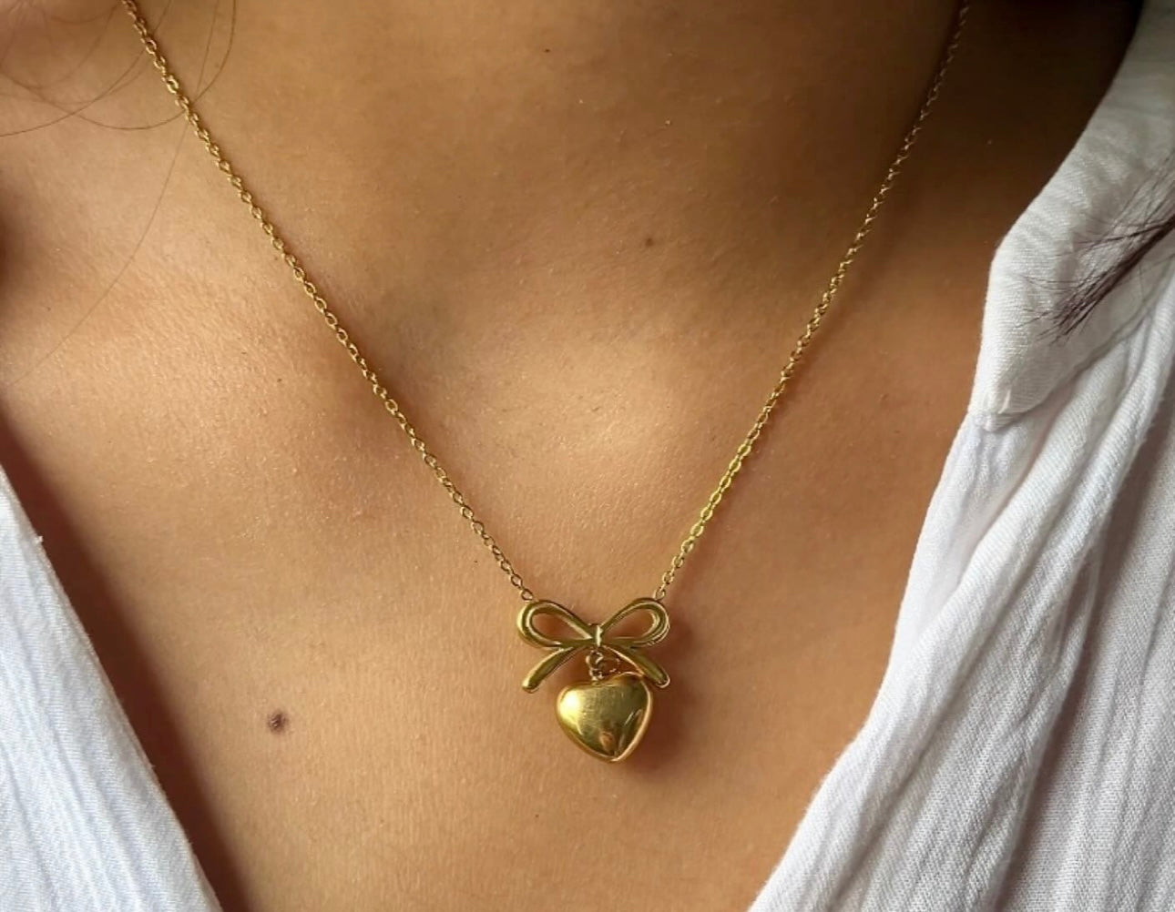 Trendy Heart Bow Necklace kohi shop