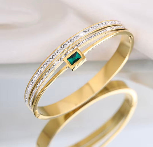 Emerald Zircon Double Row Bangle Bracelet kohi shop