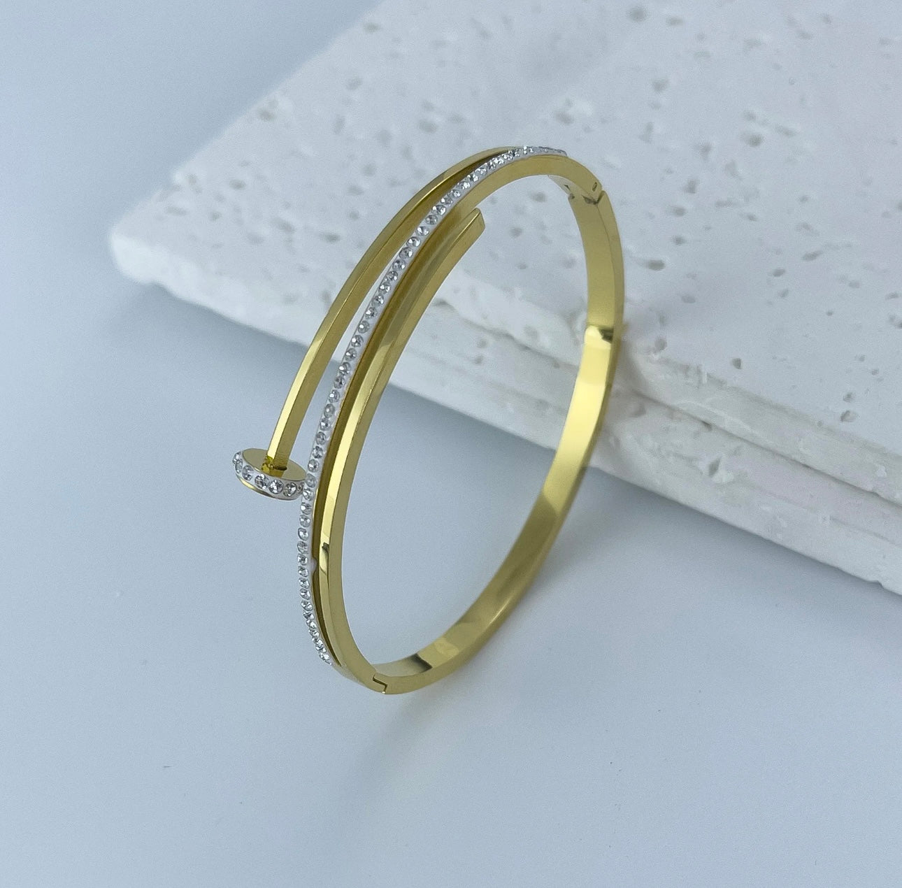 18k Gold Plated Zirconia Diamond Nail Bangle kohi