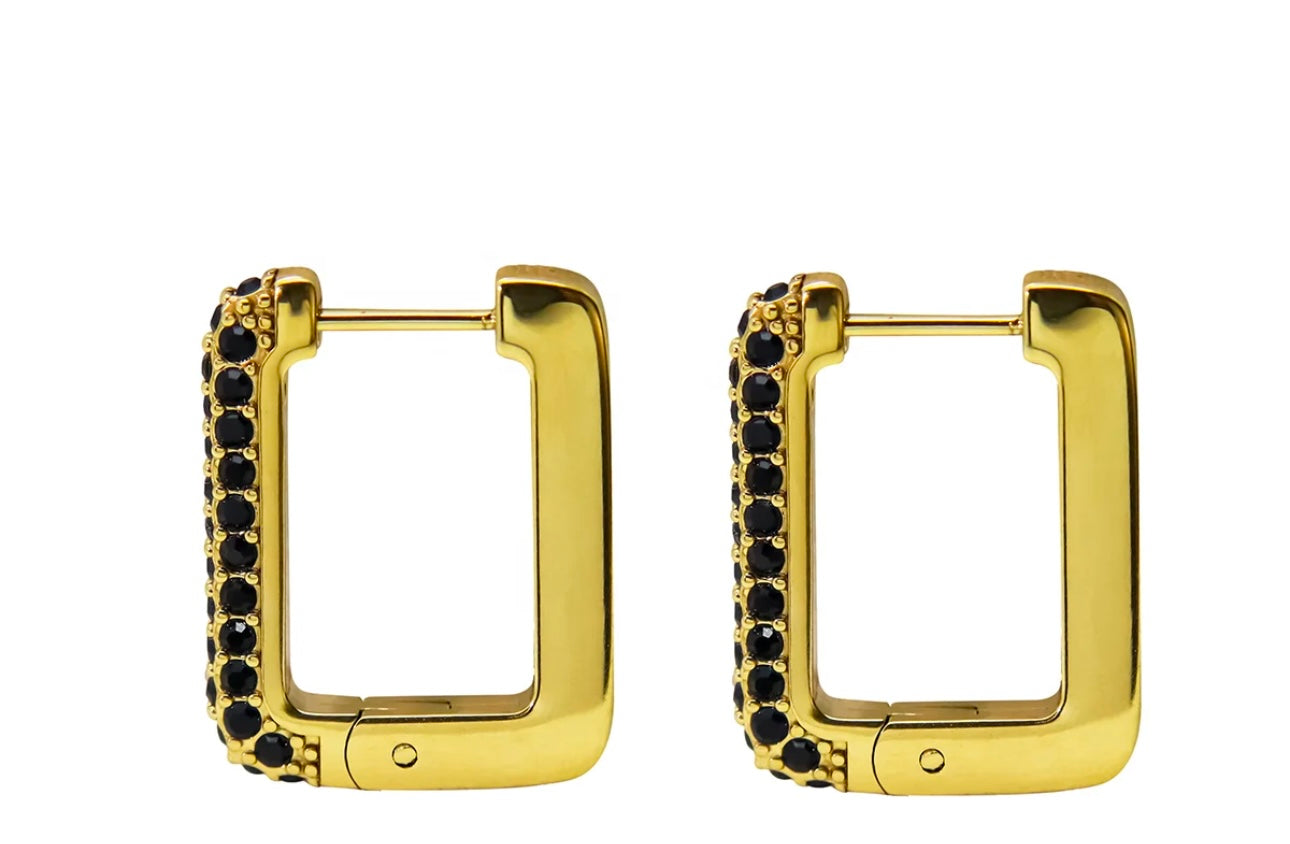 Black Zirconia Diamond Double Rectangular Hoops kohi shop