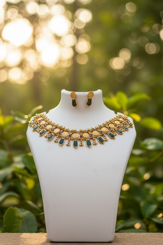 Palakka Emerald Coin Necklace