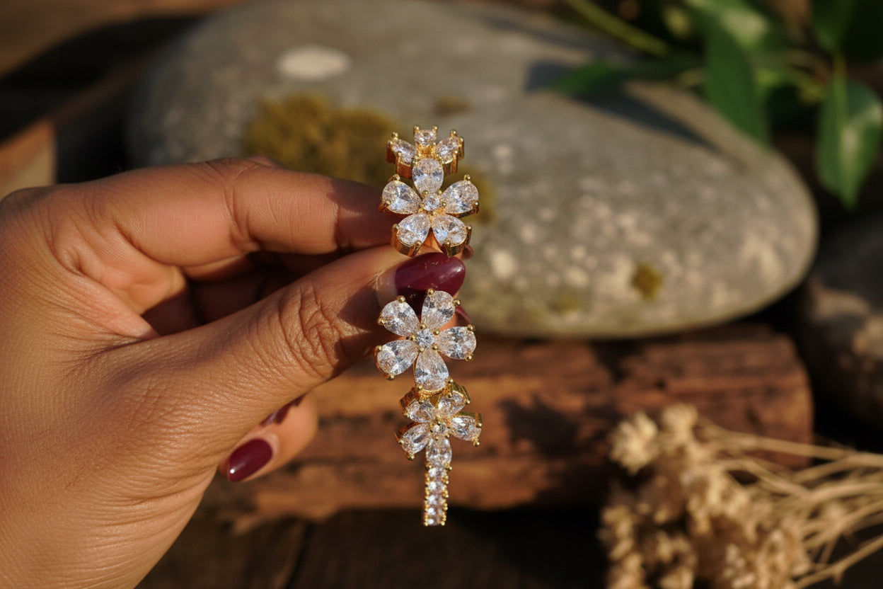 American Diamond Flower Cuff Bracelet