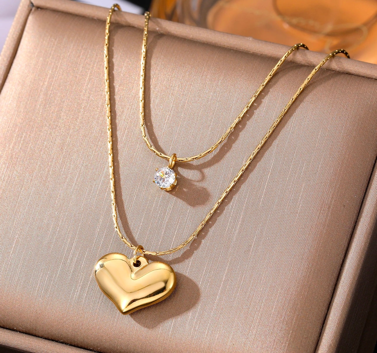 Falling in Love Zirconia Diamond Double Necklace kohi shop