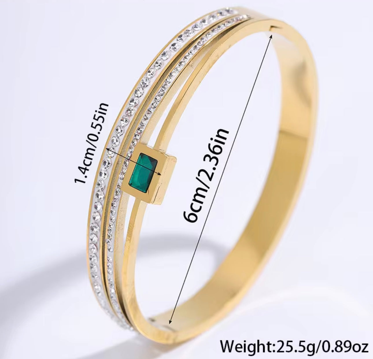 Emerald Zircon Double Row Bangle Bracelet kohi shop