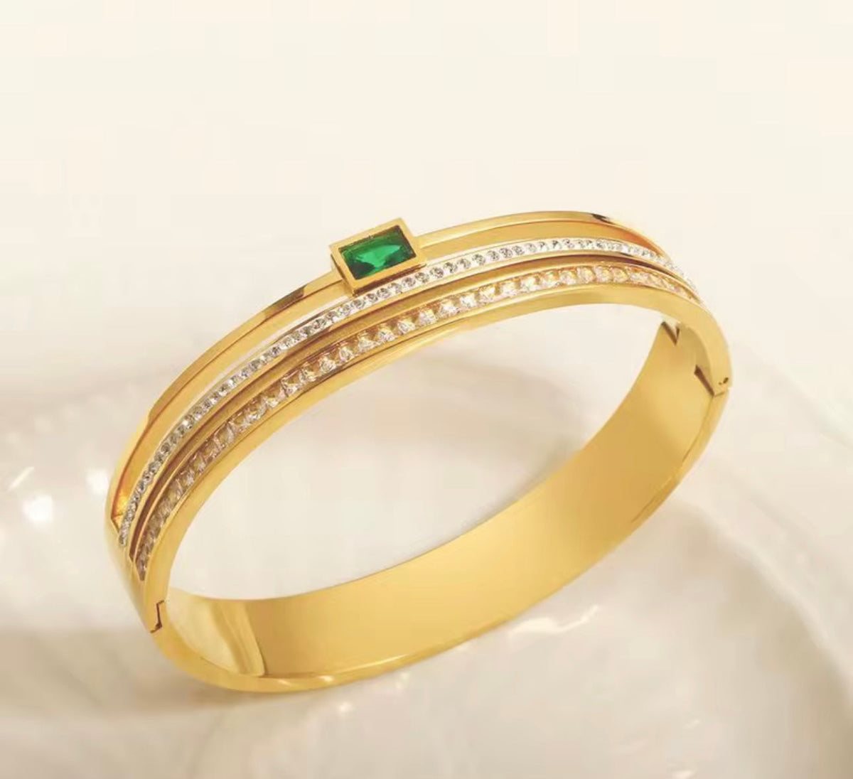 Emerald Zircon Double Row Bangle Bracelet kohi shop