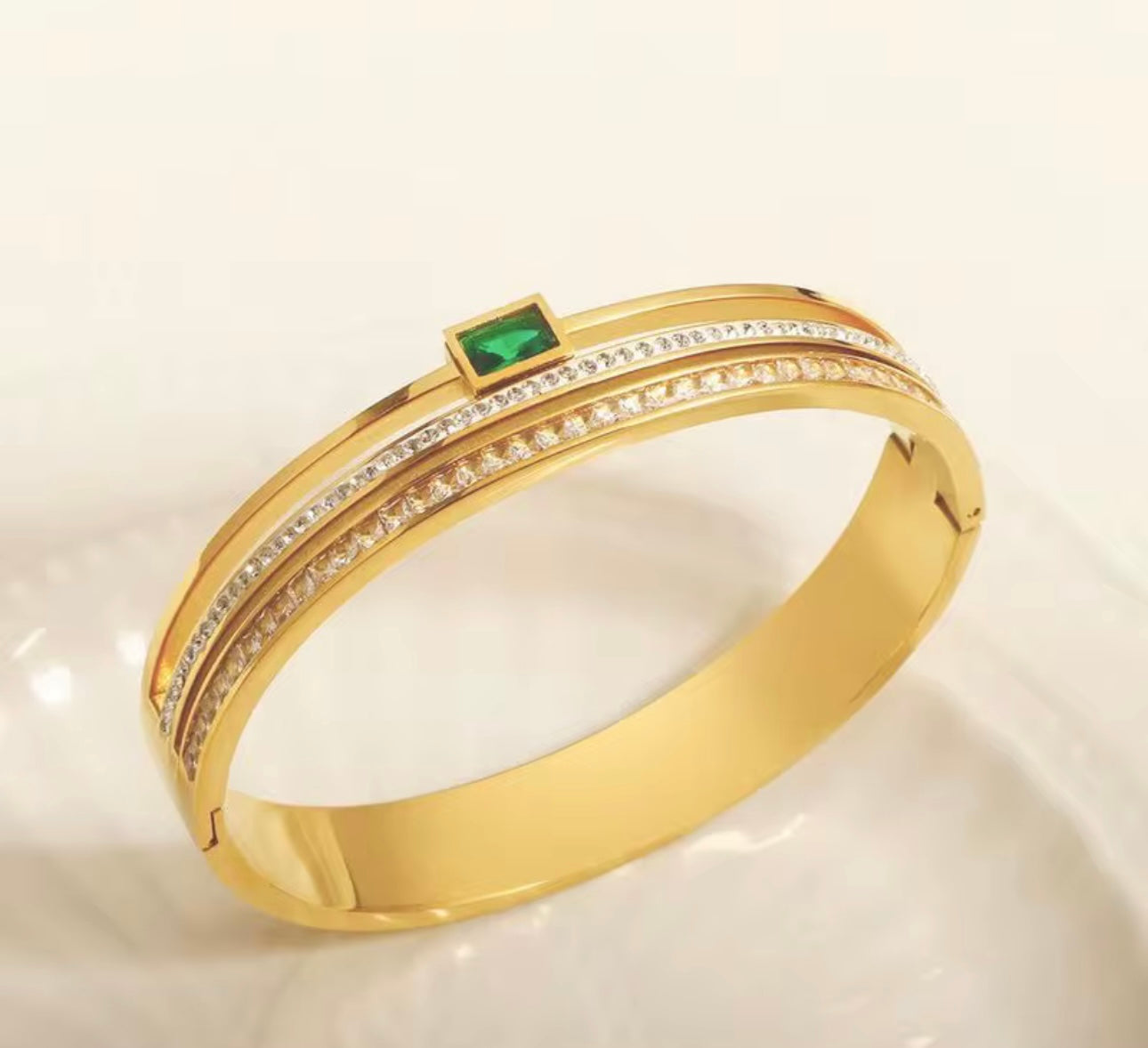 Emerald Zircon Double Row Bangle Bracelet kohi shop