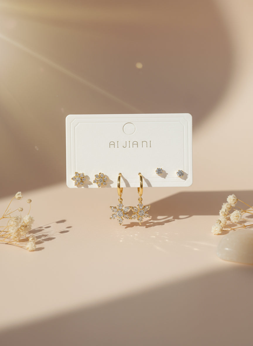 3 Pair Snow flake Zirconia Set