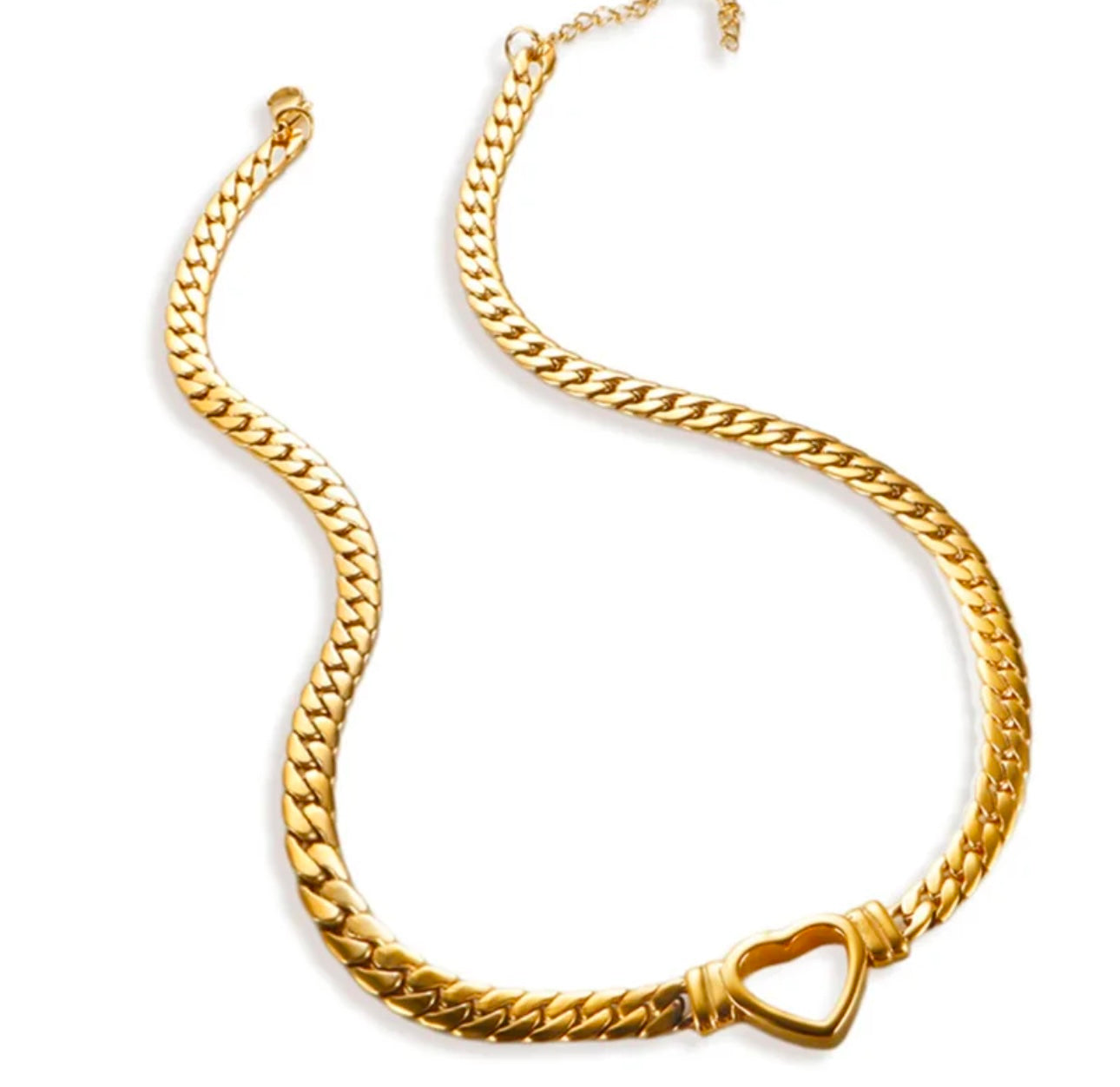 Cuban Chain Hollow Heart Necklace kohi