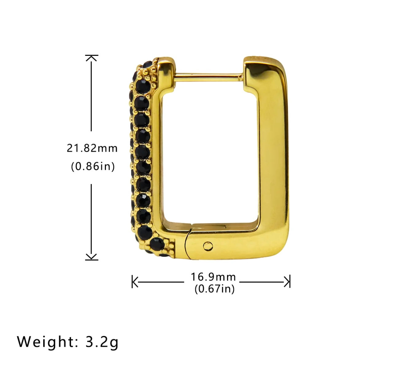 Black Zirconia Diamond Double Rectangular Hoops kohi shop