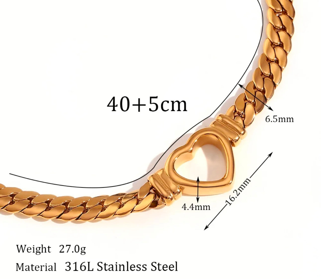 Cuban Chain Hollow Heart Necklace kohi