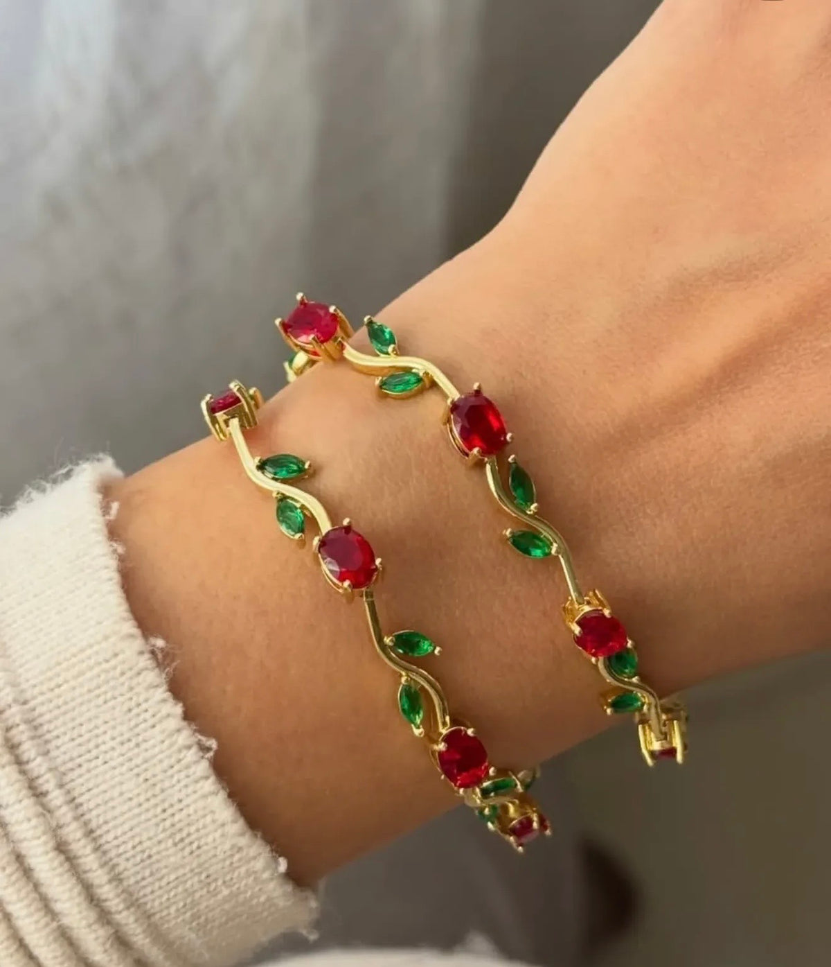 Emerald-Ruby Tulip Bracelet