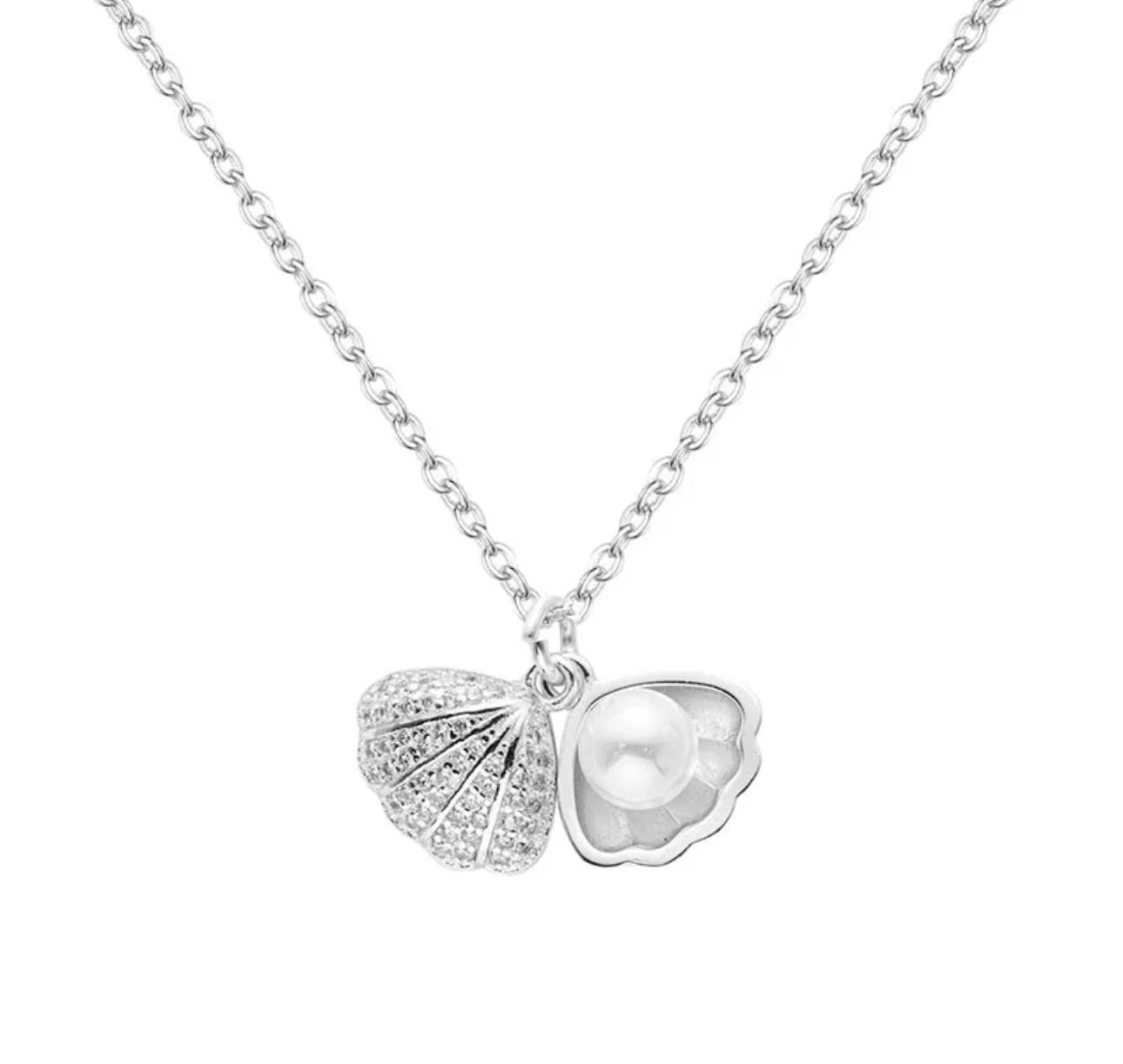 Rhinestone Silver Shell Necklace kohi shop