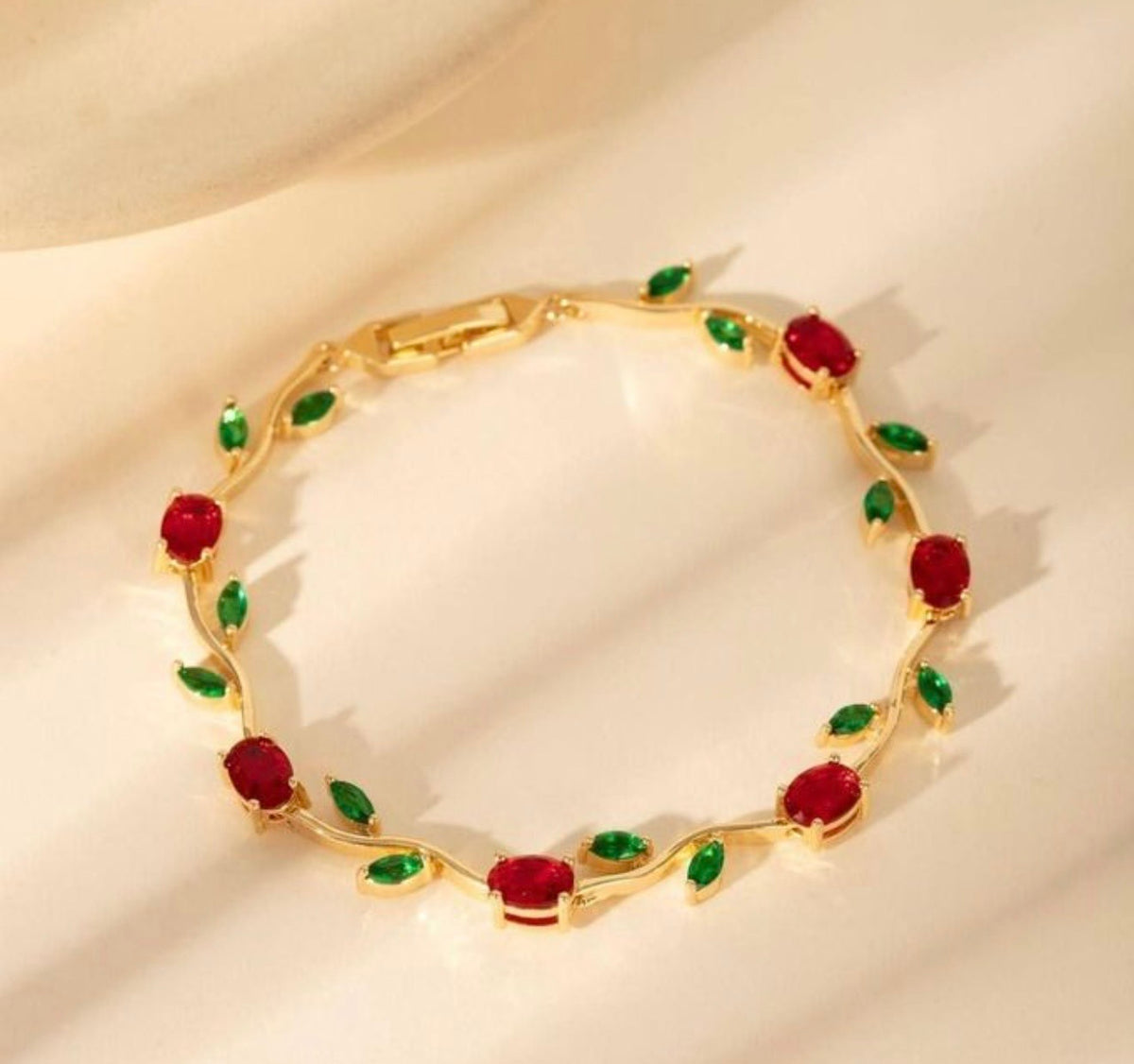 Emerald-Ruby Tulip Bracelet