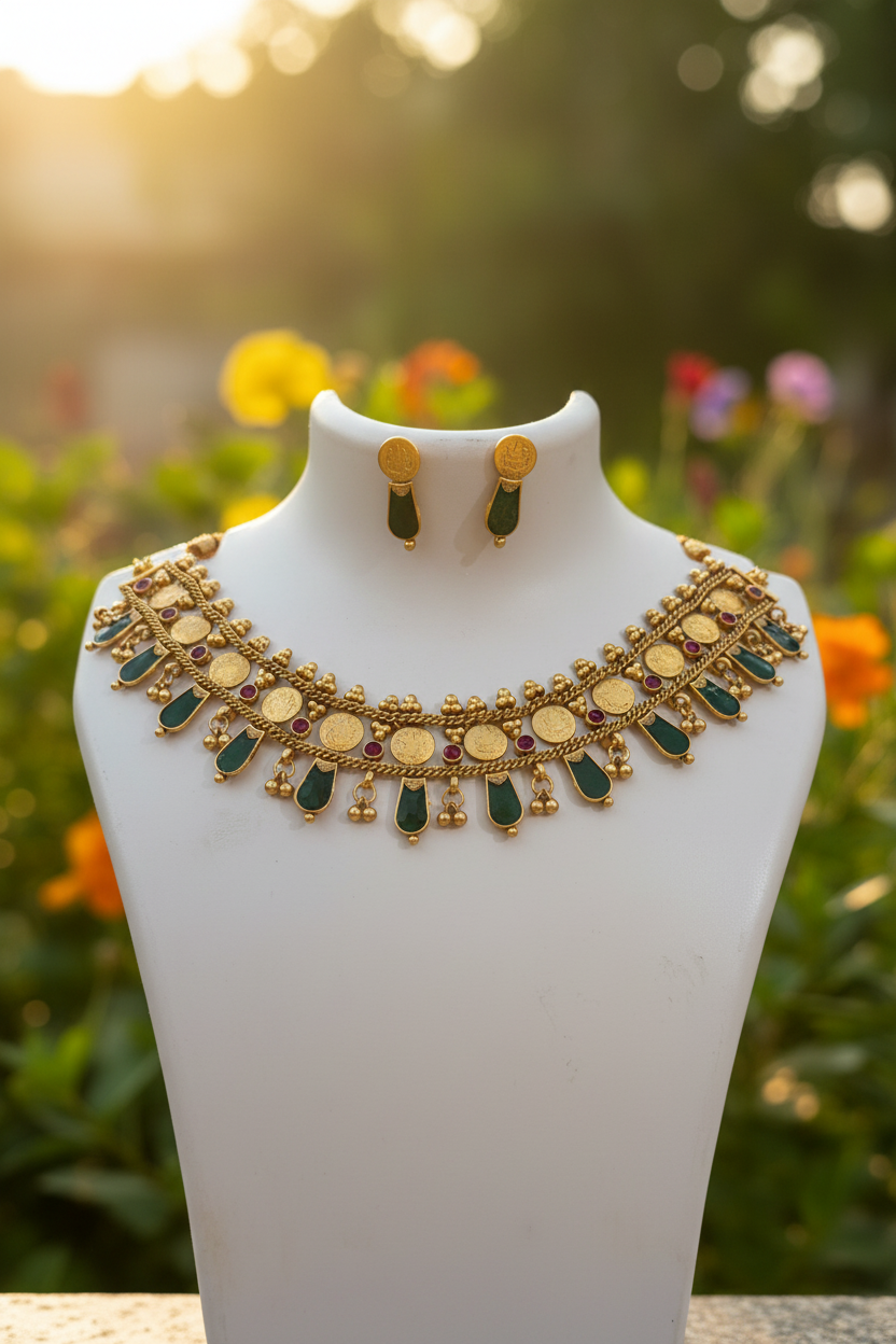 Palakka Emerald Coin Necklace
