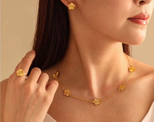 Gold Clover Set- Gold Plated Necklace &Earrings Combo kohi shop