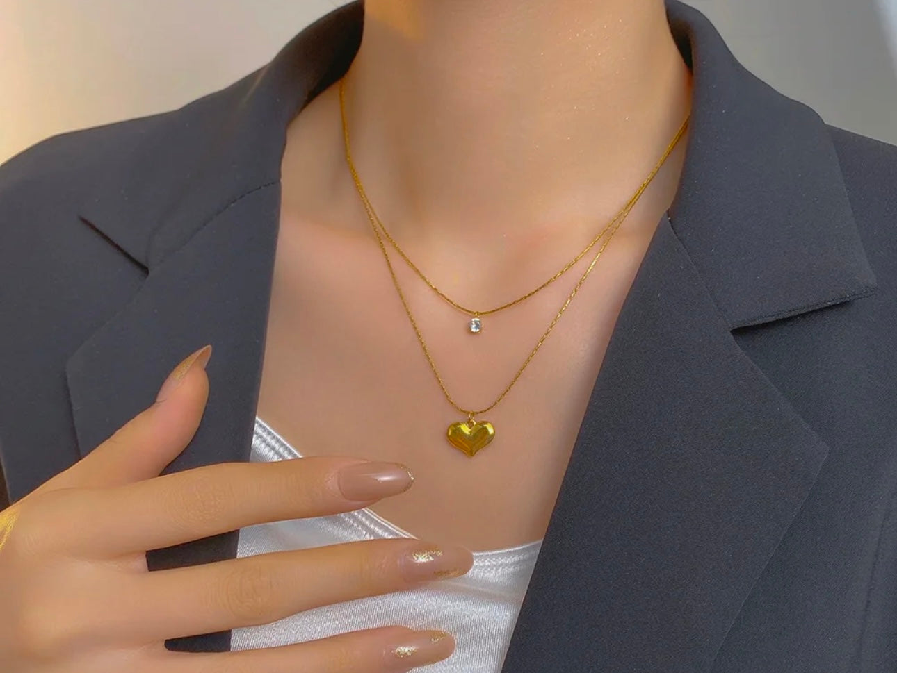 Falling in Love Zirconia Diamond Double Necklace kohi shop
