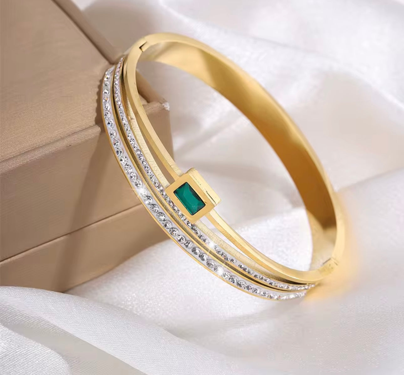 Emerald Zircon Double Row Bangle Bracelet kohi shop