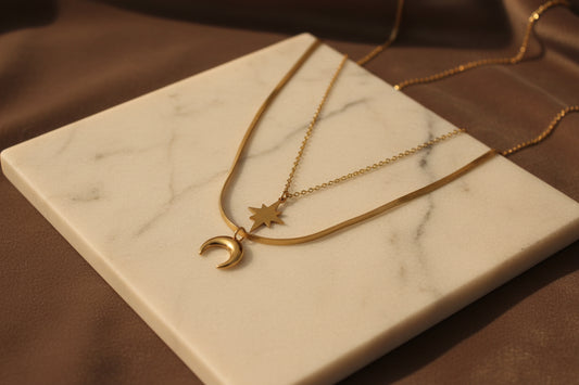 Double layer Moon and Star Necklace