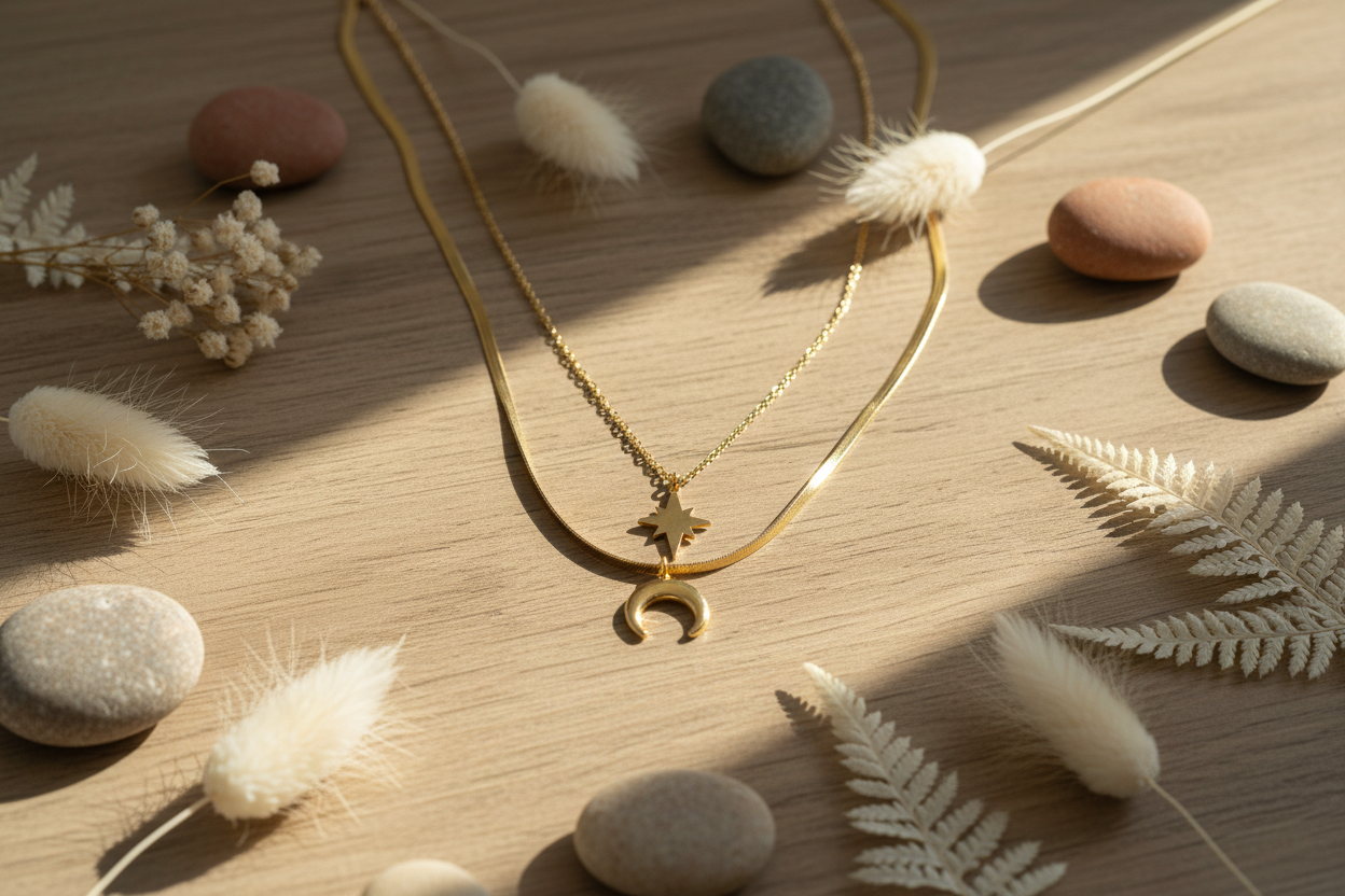 Double layer Moon and Star Necklace