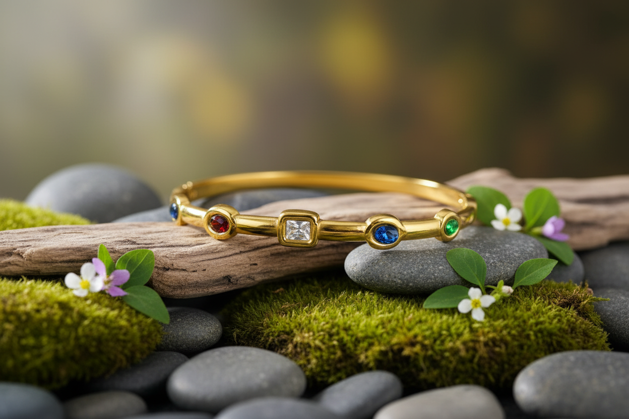 Multi Stone Traditional Bangle Bracelet
