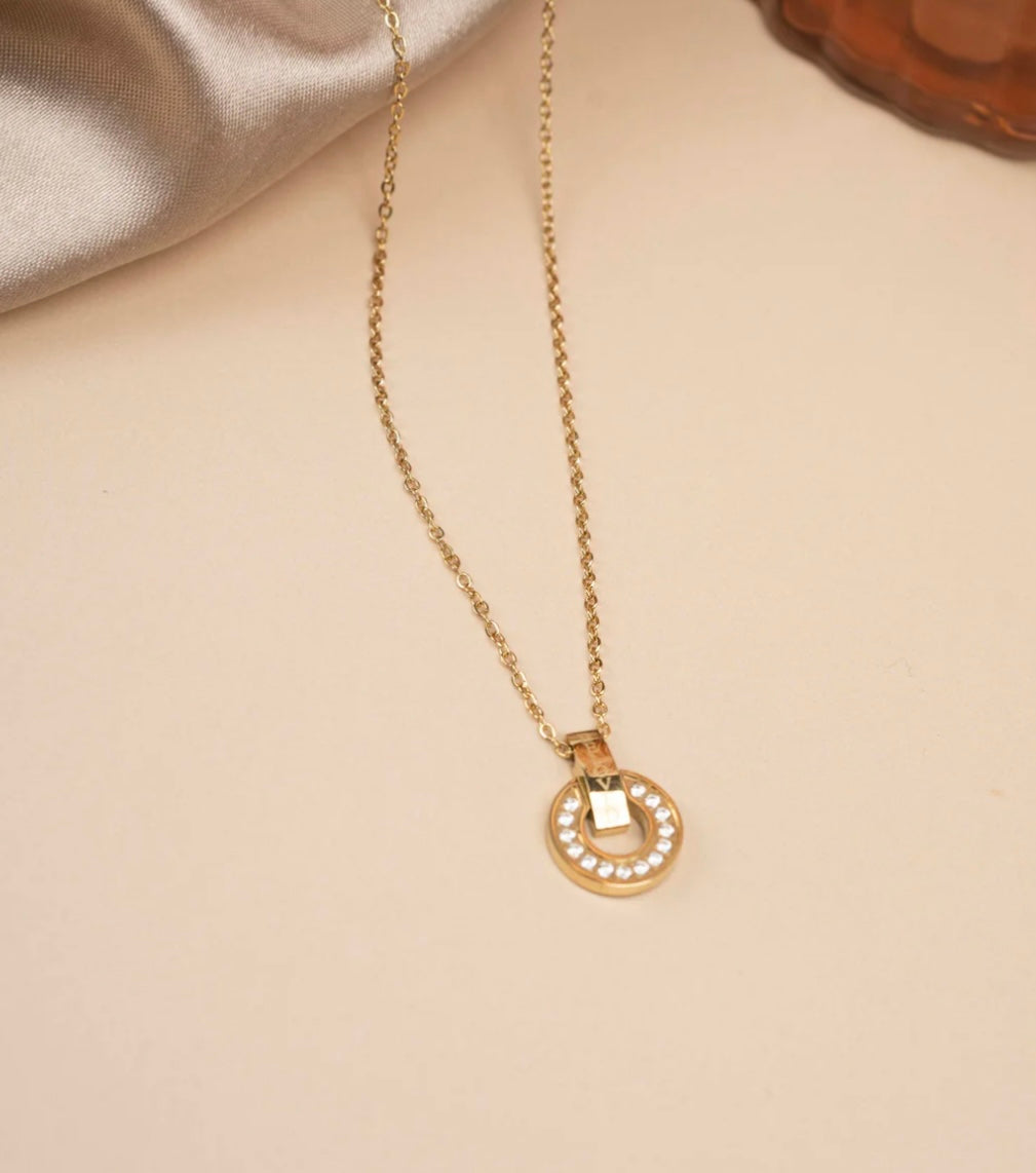Minimal Zirconia Diamond Circle Necklace kohi