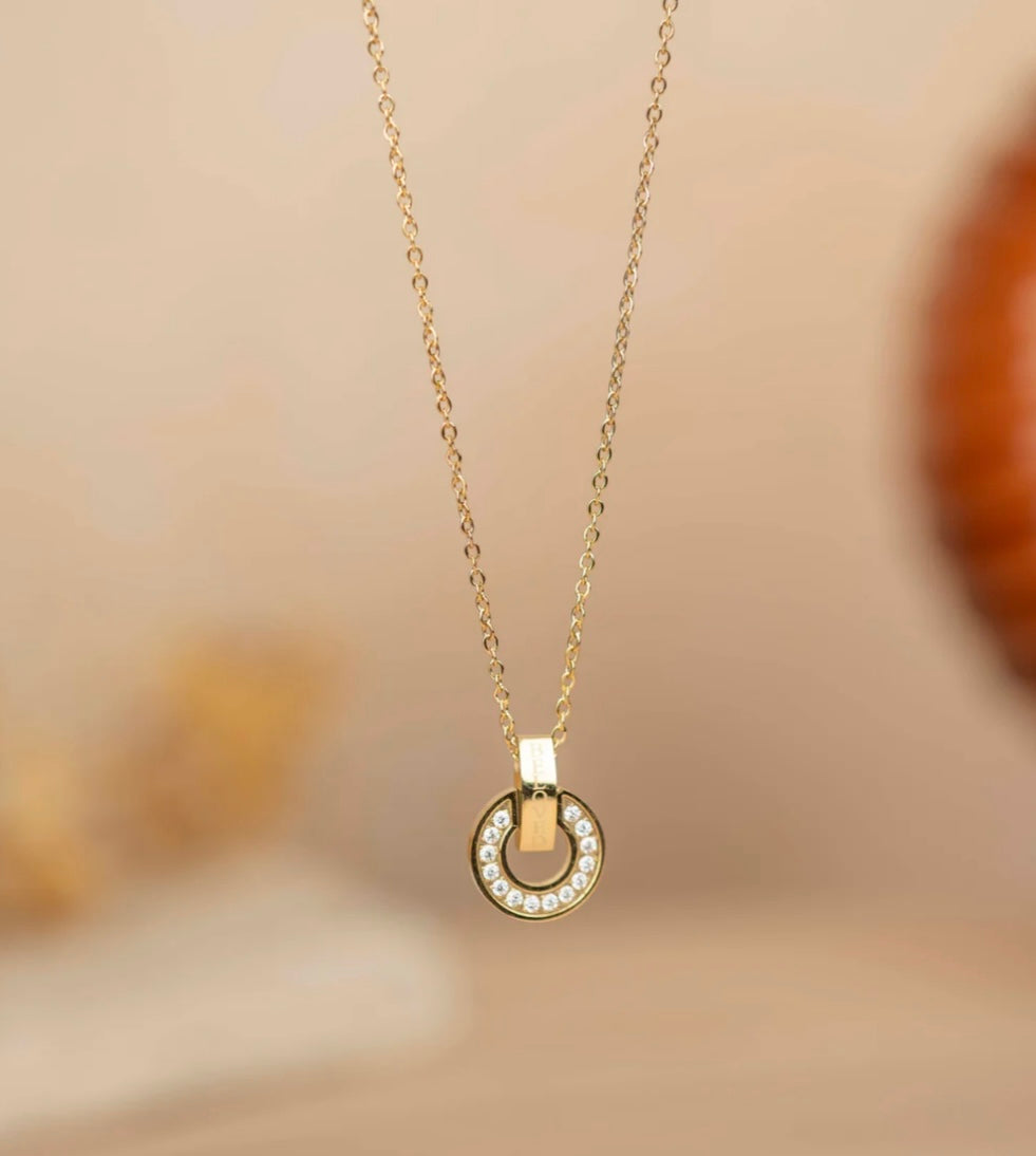 Minimal Zirconia Diamond Circle Necklace kohi