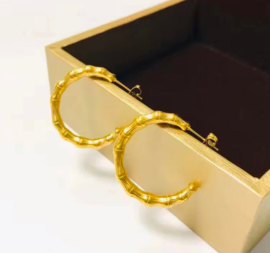 Bamboo Inspired Gold Plated Hoop kohi