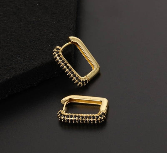 Black Zirconia Diamond Double Rectangular Hoops kohi shop