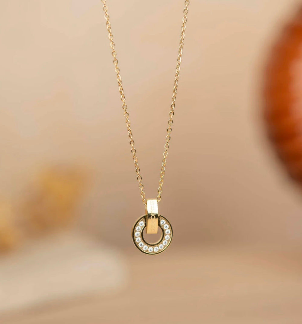 Minimal Zirconia Diamond Circle Necklace kohi