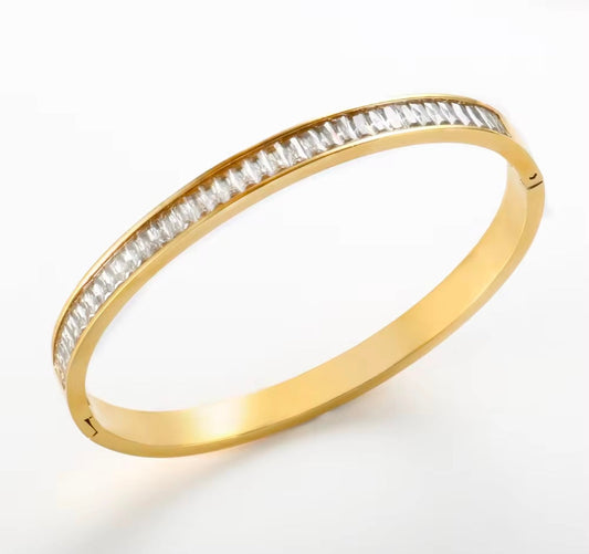 Coral Tennis Zirconia Diamond Gold Bangle kohi