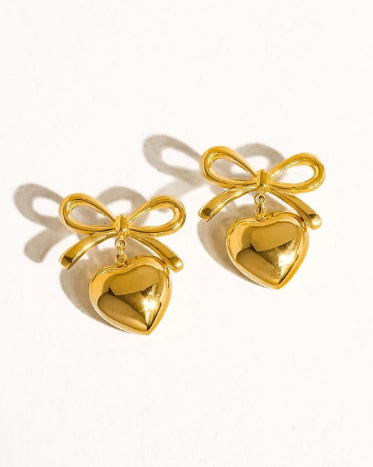 OMG HEART & BOW EARRING kohi