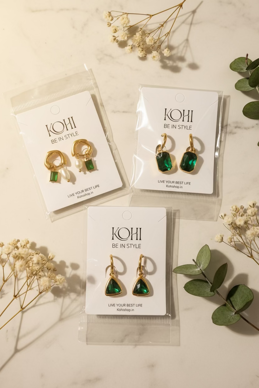 Zirconia Emerald Earring -3 set combo