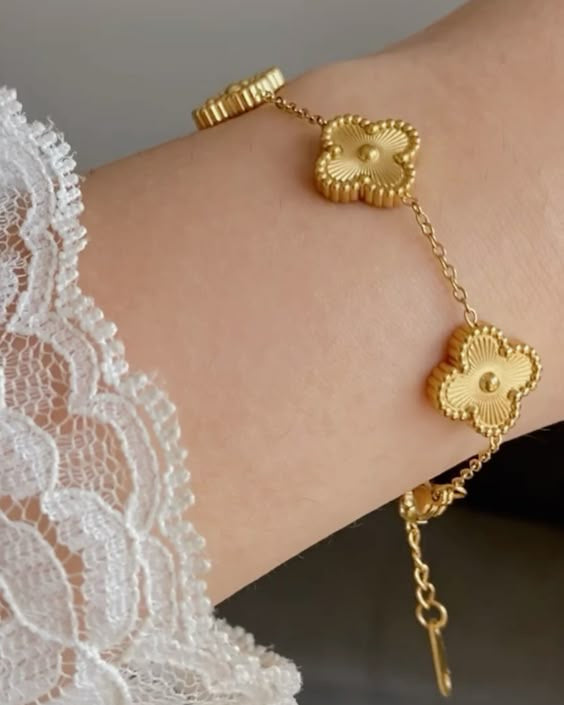 Gold Clover Set- Gold Plated Necklace , Earrings, Ring & Bracelet Full Combo